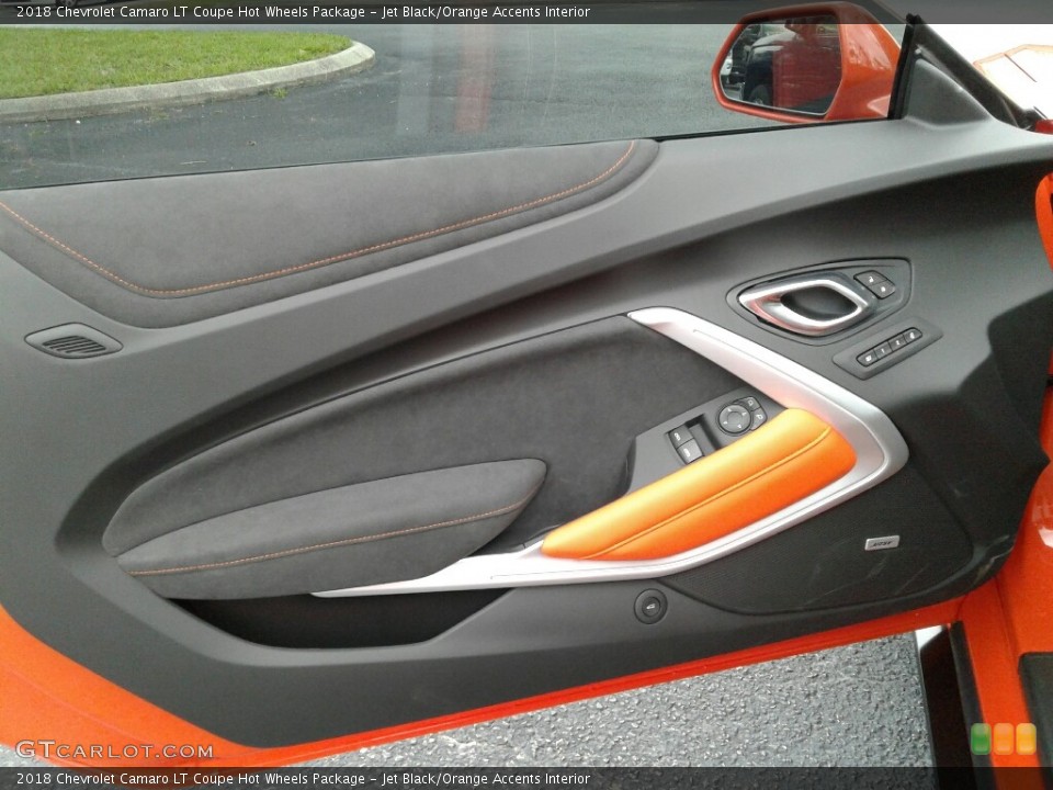 Jet Black/Orange Accents Interior Door Panel for the 2018 Chevrolet Camaro LT Coupe Hot Wheels Package #127238053