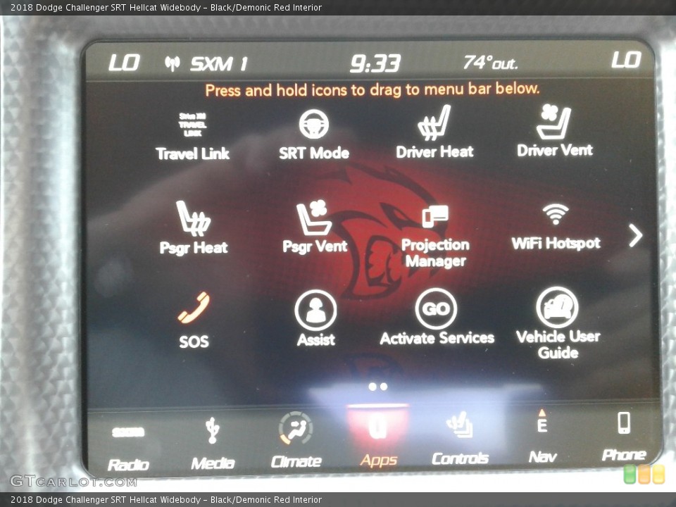 Black/Demonic Red Interior Controls for the 2018 Dodge Challenger SRT Hellcat Widebody #128271560