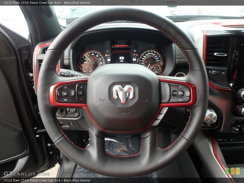 Black/Red Interior Steering Wheel for the 2019 Ram 1500 Rebel Crew Cab 4x4 #128608149