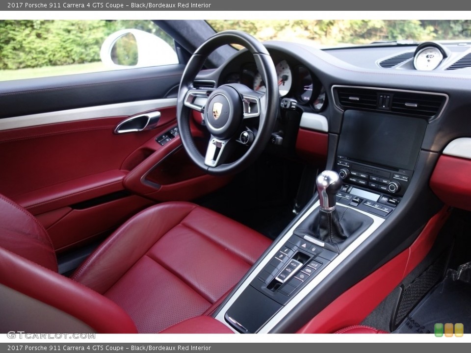 Black/Bordeaux Red Interior Controls for the 2017 Porsche 911 Carrera 4 GTS Coupe #128901796