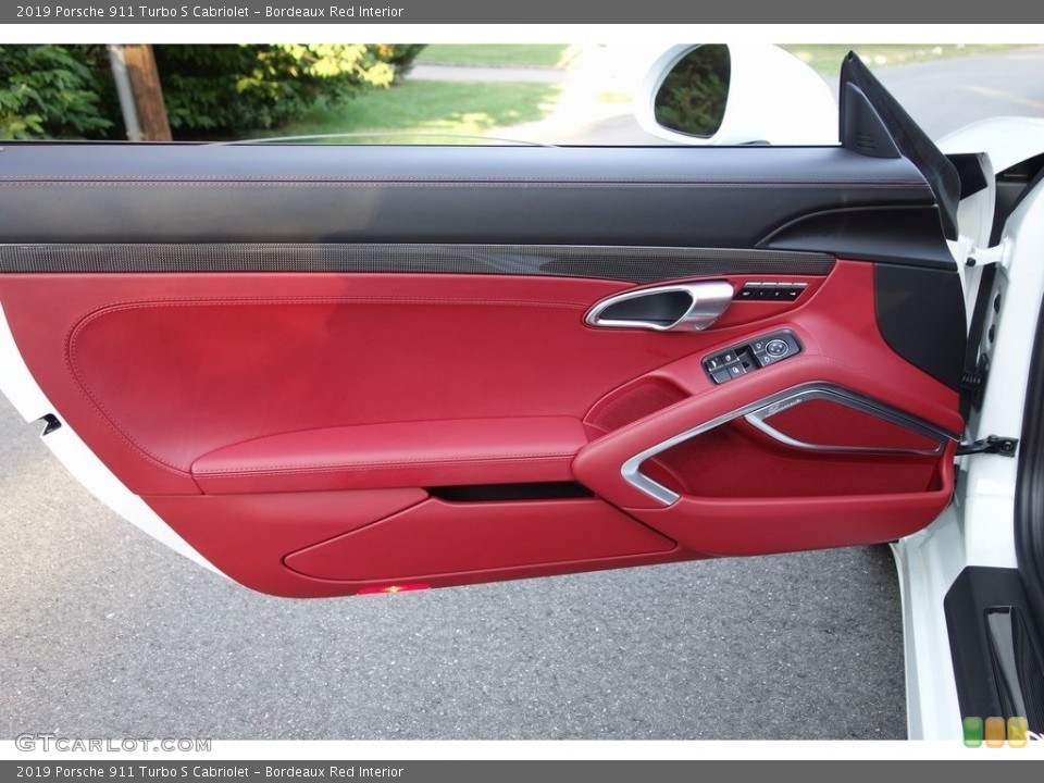 Bordeaux Red Interior Door Panel for the 2019 Porsche 911 Turbo S Cabriolet #129336544