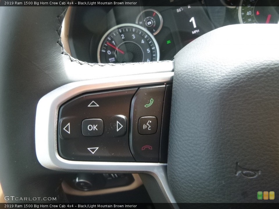 Black/Light Mountain Brown Interior Steering Wheel for the 2019 Ram 1500 Big Horn Crew Cab 4x4 #129380039