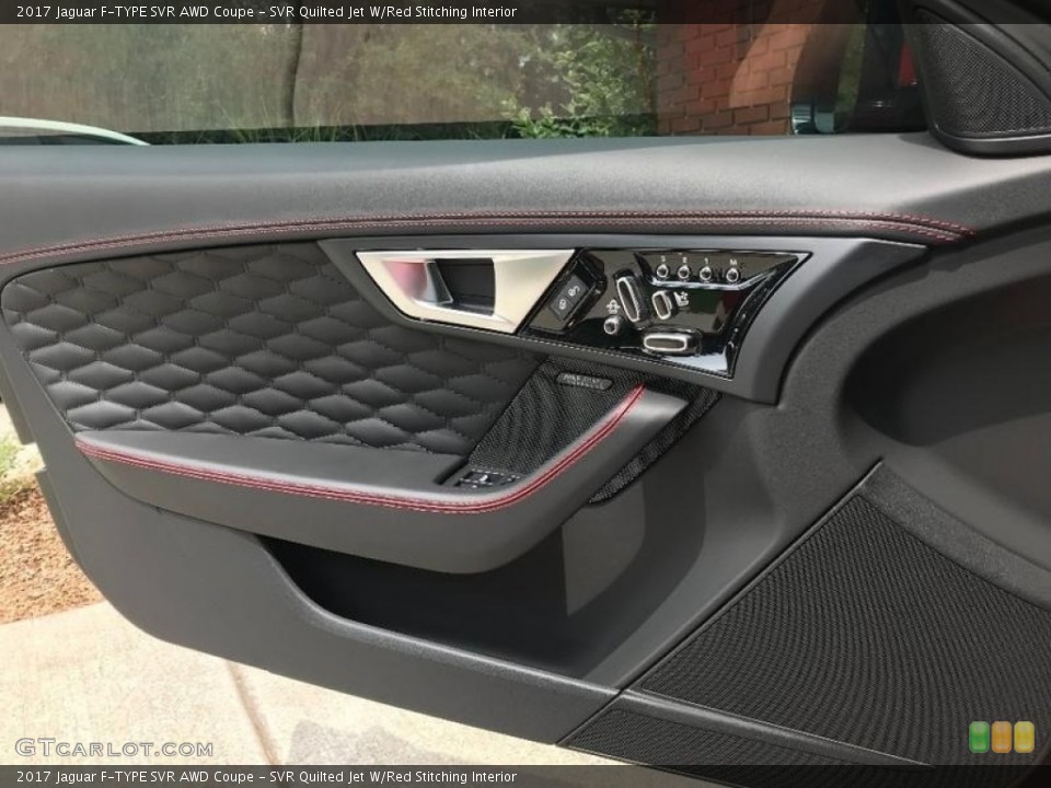 SVR Quilted Jet W/Red Stitching Interior Door Panel for the 2017 Jaguar F-TYPE SVR AWD Coupe #129430977