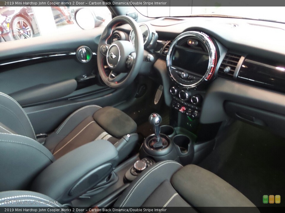 Carbon Black Dinamica/Double Stripe Interior Photo for the 2019 Mini Hardtop John Cooper Works 2 Door #129550196