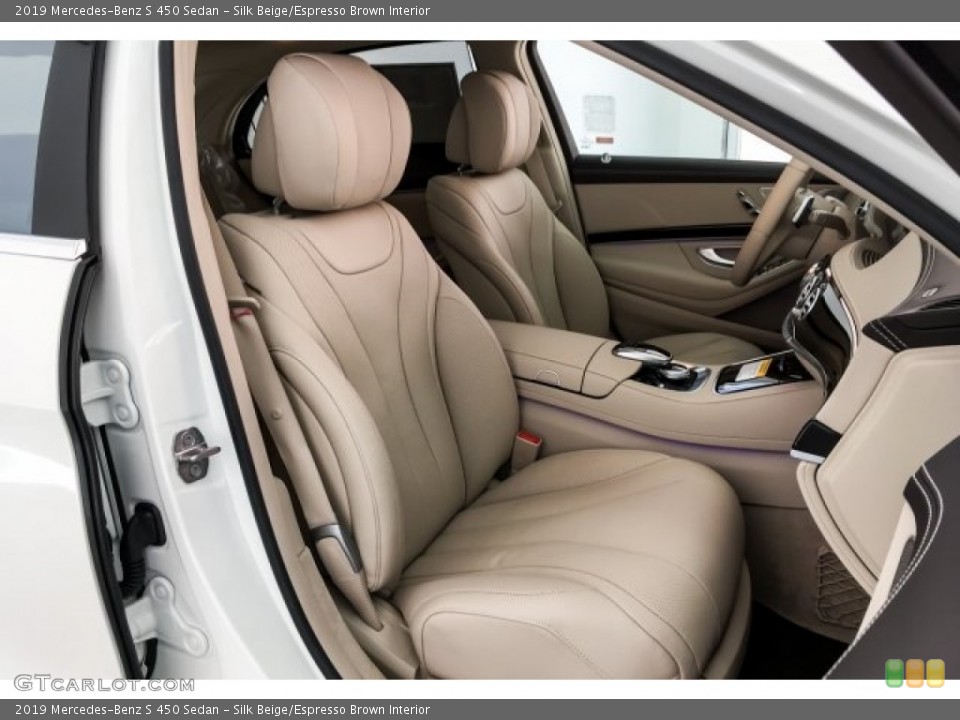 Silk Beige/Espresso Brown Interior Front Seat for the 2019 Mercedes-Benz S 450 Sedan #129607990