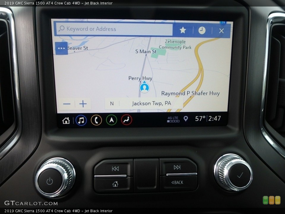 Jet Black Interior Navigation for the 2019 GMC Sierra 1500 AT4 Crew Cab 4WD #129896743