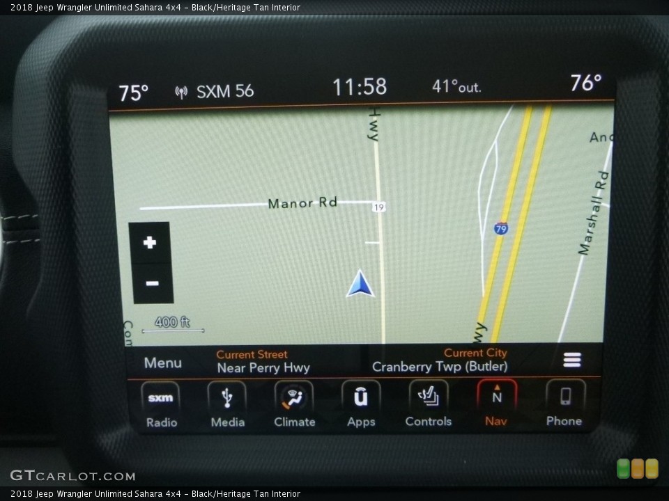 Black/Heritage Tan Interior Navigation for the 2018 Jeep Wrangler Unlimited Sahara 4x4 #130115270