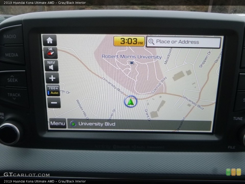 Gray/Black Interior Navigation for the 2019 Hyundai Kona Ultimate AWD #130796040