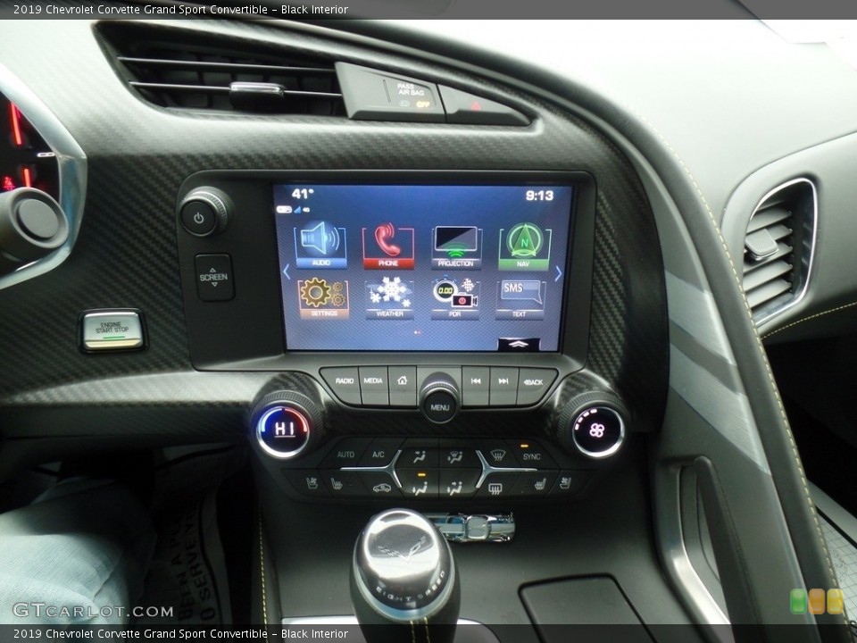 Black Interior Controls for the 2019 Chevrolet Corvette Grand Sport Convertible #130914337