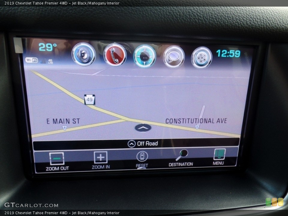 Jet Black/Mahogany Interior Navigation for the 2019 Chevrolet Tahoe Premier 4WD #131379020