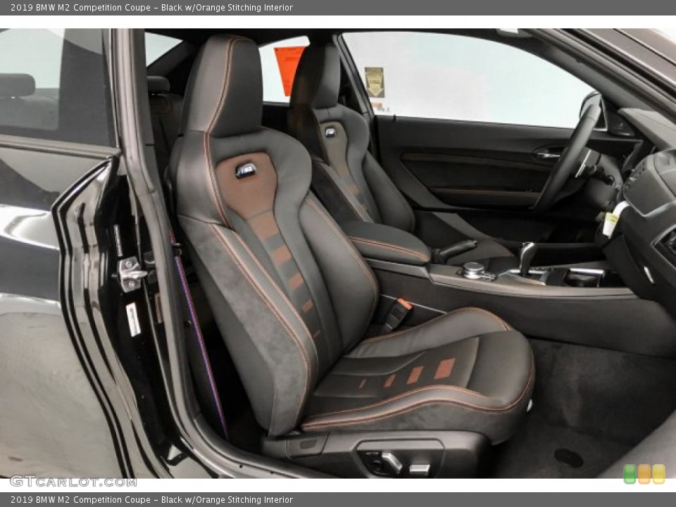 Black w/Orange Stitching Interior Photo for the 2019 BMW M2 Competition Coupe #131414610