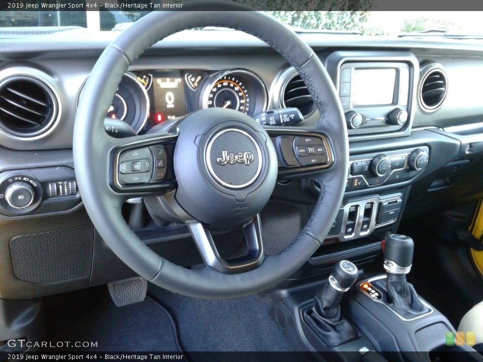 Black/Heritage Tan Interior Steering Wheel for the 2019 Jeep Wrangler Sport 4x4 #131634055