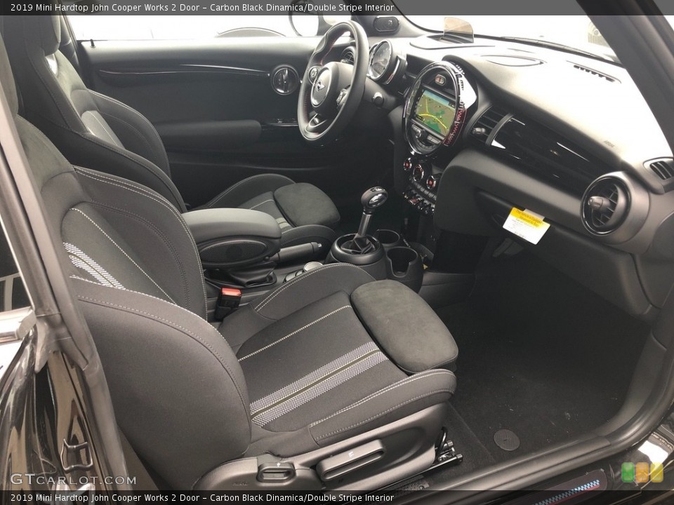 Carbon Black Dinamica/Double Stripe Interior Photo for the 2019 Mini Hardtop John Cooper Works 2 Door #132069178