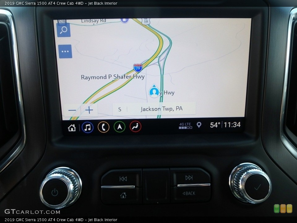 Jet Black Interior Navigation for the 2019 GMC Sierra 1500 AT4 Crew Cab 4WD #132341585
