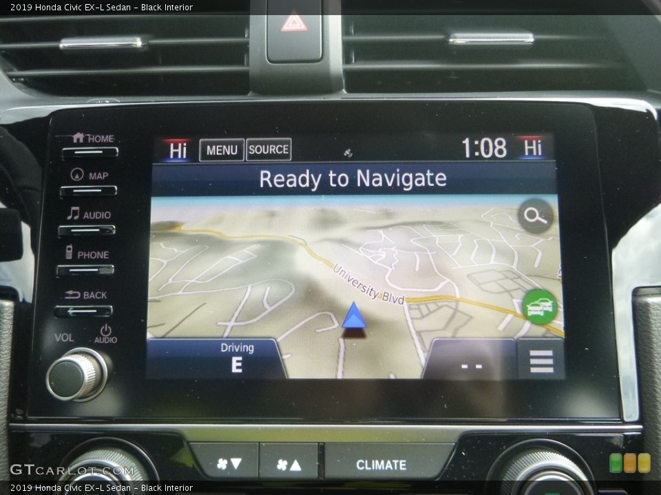 Black Interior Navigation for the 2019 Honda Civic EX-L Sedan #132366769