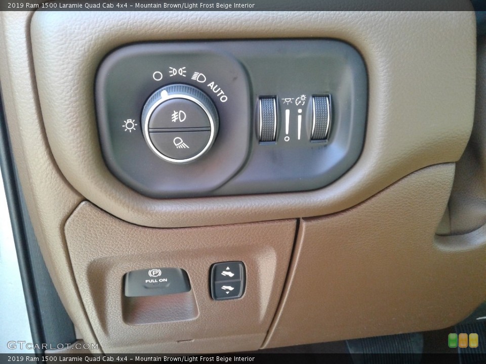 Mountain Brown/Light Frost Beige Interior Controls for the 2019 Ram 1500 Laramie Quad Cab 4x4 #132462268