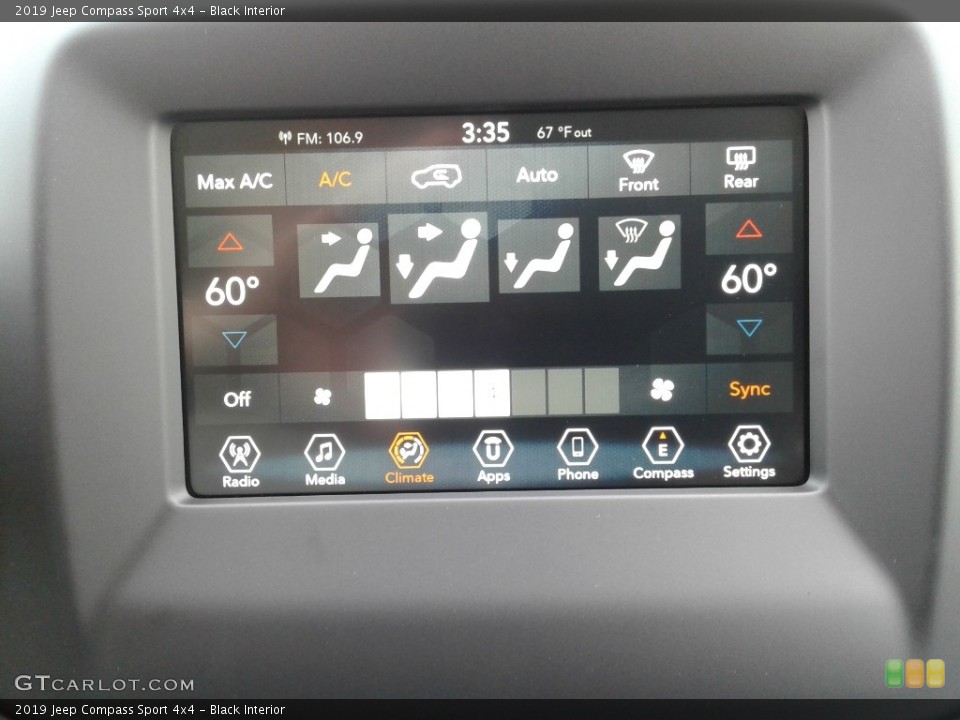 Black Interior Controls for the 2019 Jeep Compass Sport 4x4 #132711499