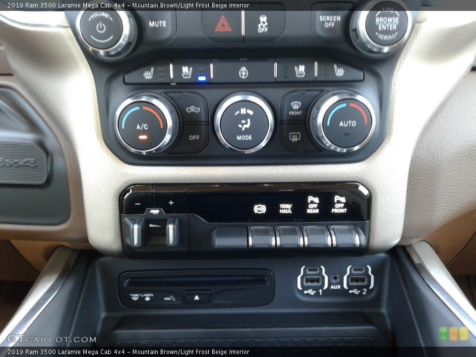 Mountain Brown/Light Frost Beige Interior Controls for the 2019 Ram 3500 Laramie Mega Cab 4x4 #133047482