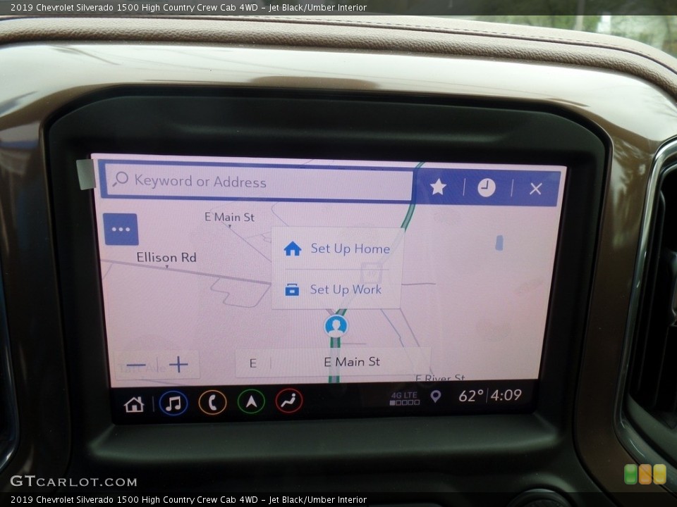 Jet Black/Umber Interior Navigation for the 2019 Chevrolet Silverado 1500 High Country Crew Cab 4WD #133124729
