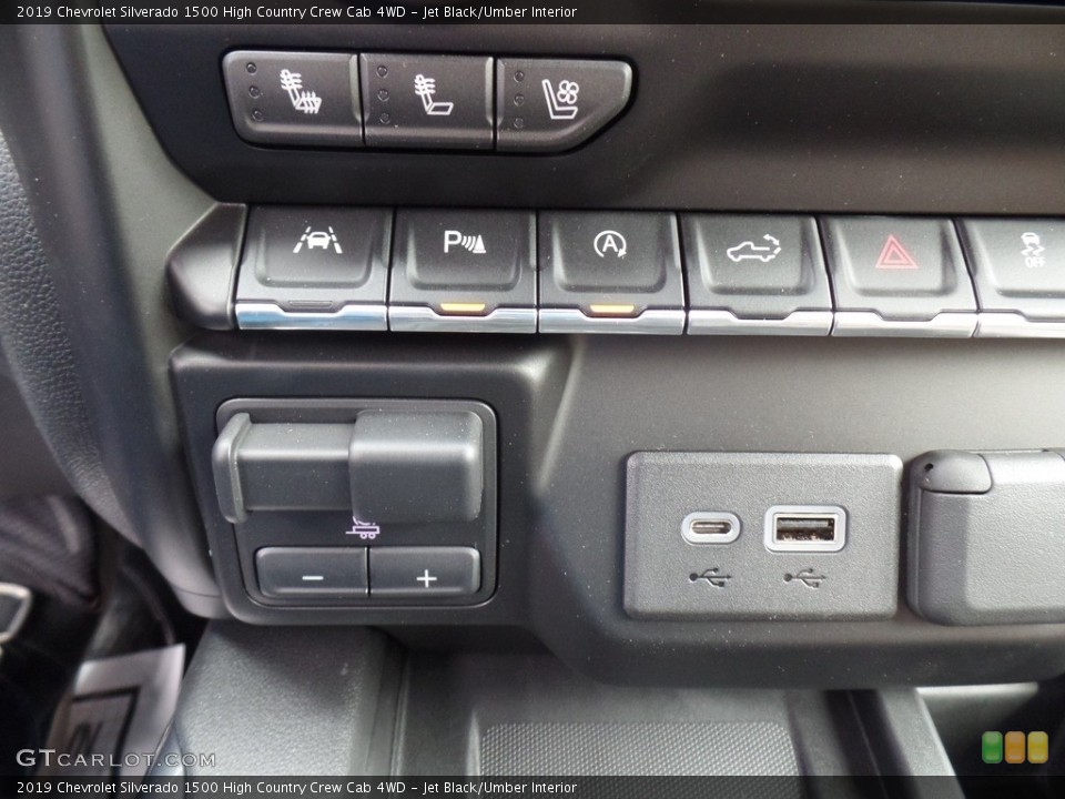 Jet Black/Umber Interior Controls for the 2019 Chevrolet Silverado 1500 High Country Crew Cab 4WD #133124759