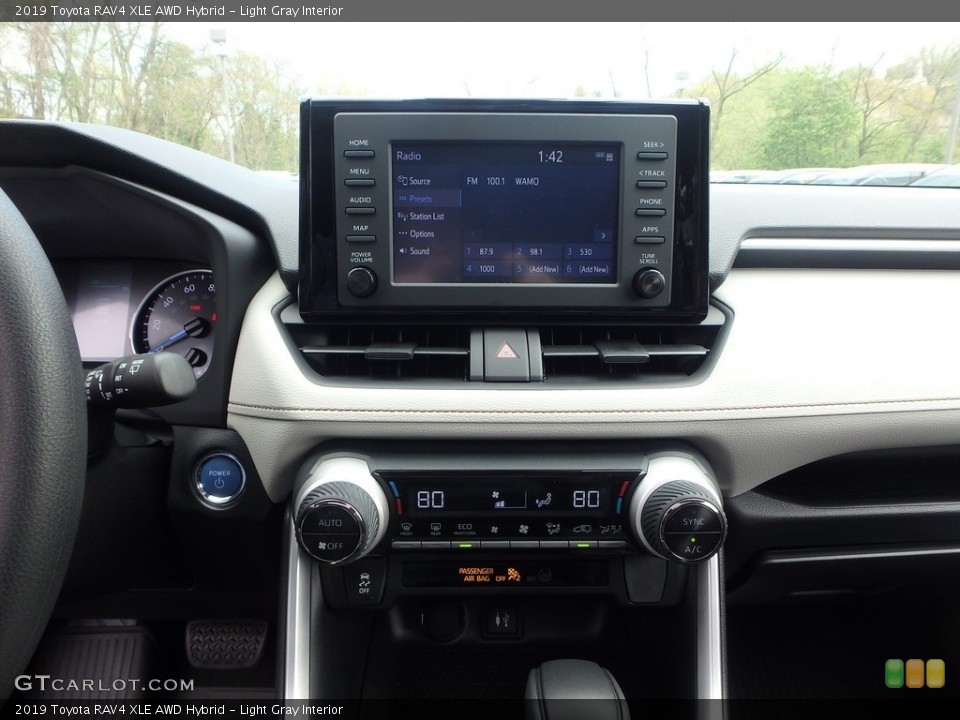 Light Gray Interior Controls for the 2019 Toyota RAV4 XLE AWD Hybrid #133137229
