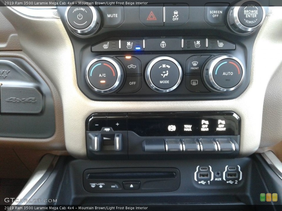 Mountain Brown/Light Frost Beige Interior Controls for the 2019 Ram 3500 Laramie Mega Cab 4x4 #134117612