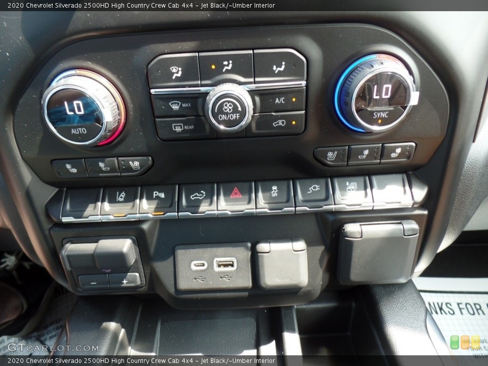 Jet Black/­Umber Interior Controls for the 2020 Chevrolet Silverado 2500HD High Country Crew Cab 4x4 #134378259