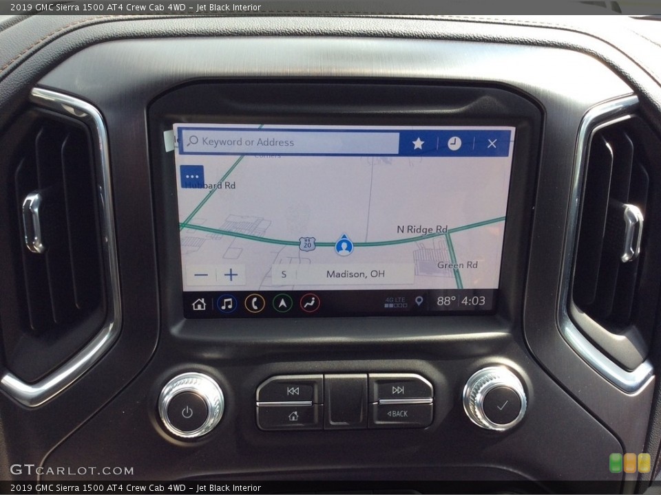 Jet Black Interior Navigation for the 2019 GMC Sierra 1500 AT4 Crew Cab 4WD #134505945
