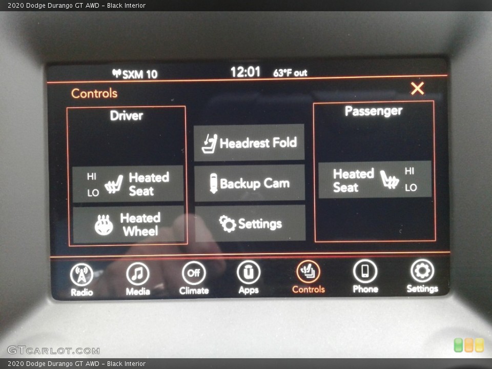 Black Interior Controls for the 2020 Dodge Durango GT AWD #135727164