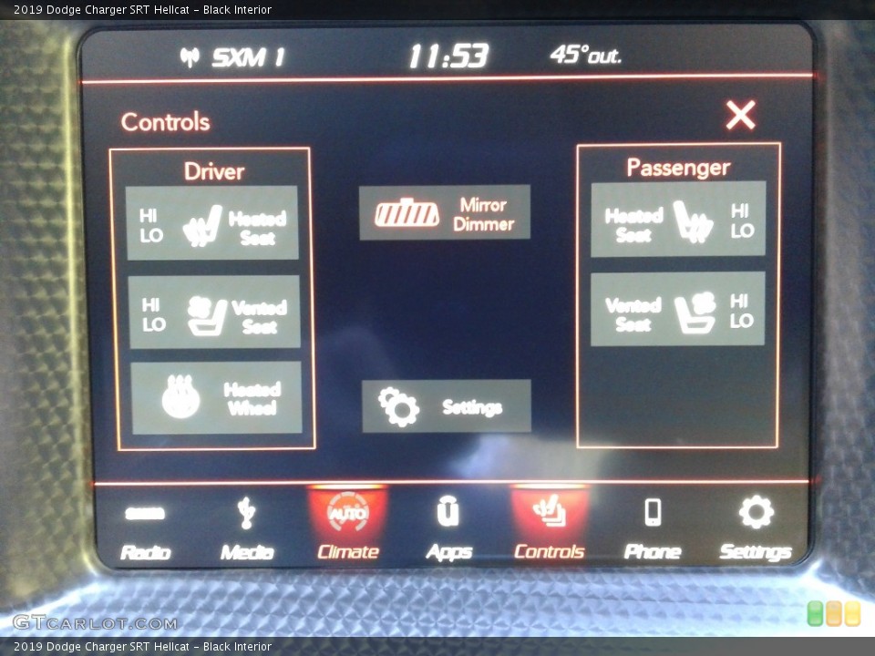 Black Interior Controls for the 2019 Dodge Charger SRT Hellcat #135983829