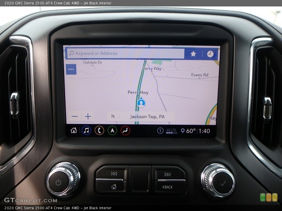 Jet Black Interior Navigation for the 2020 GMC Sierra 1500 AT4 Crew Cab 4WD #136015471