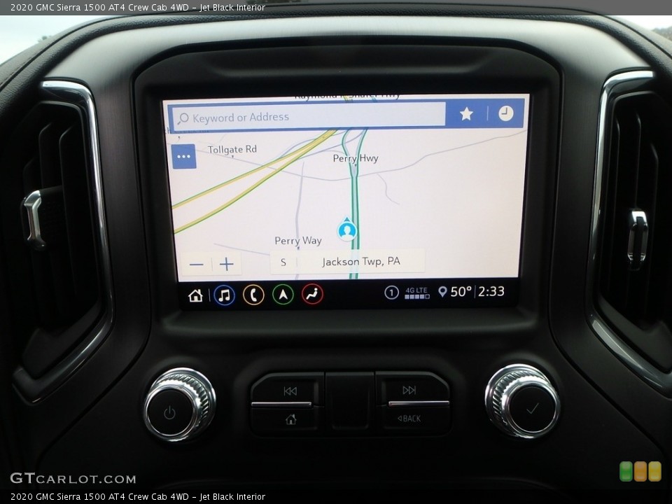 Jet Black Interior Navigation for the 2020 GMC Sierra 1500 AT4 Crew Cab 4WD #136163036