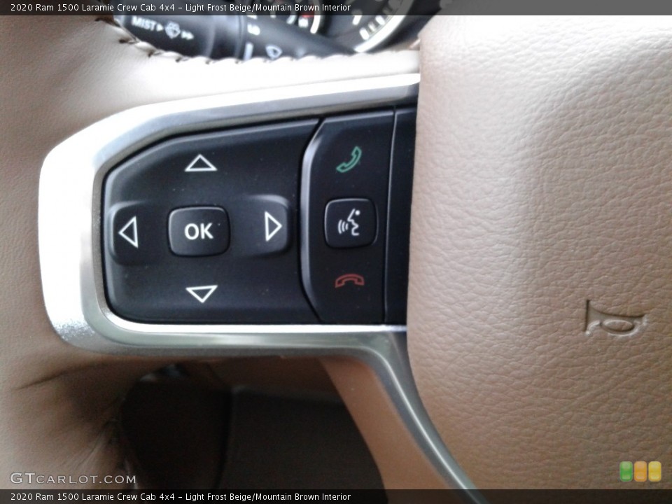 Light Frost Beige/Mountain Brown Interior Steering Wheel for the 2020 Ram 1500 Laramie Crew Cab 4x4 #136242194
