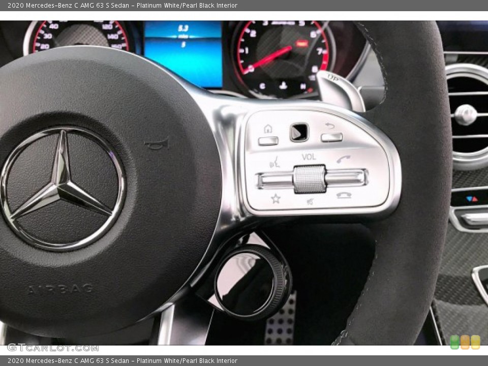 Platinum White/Pearl Black Interior Steering Wheel for the 2020 Mercedes-Benz C AMG 63 S Sedan #136394544