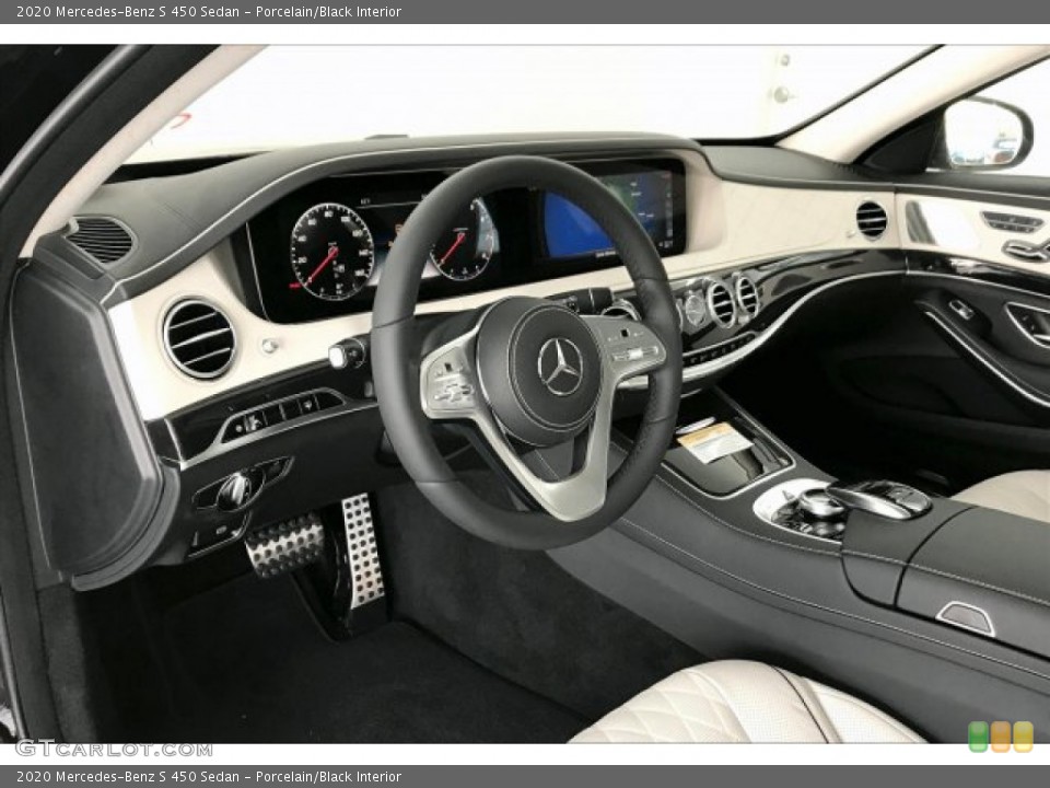 Porcelain/Black Interior Controls for the 2020 Mercedes-Benz S 450 Sedan #136455015