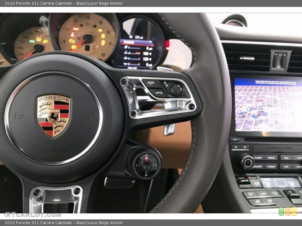 Black/Luxor Beige Interior Steering Wheel for the 2019 Porsche 911 Carrera Cabriolet #136687321