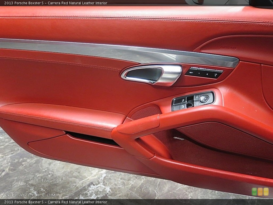 Carrera Red Natural Leather Interior Door Panel for the 2013 Porsche Boxster S #136941660
