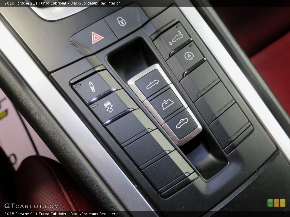 Black/Bordeaux Red Interior Controls for the 2018 Porsche 911 Turbo Cabriolet #136966605
