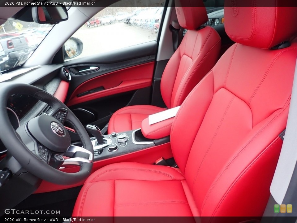 Black/Red Interior Front Seat for the 2020 Alfa Romeo Stelvio AWD #137034657