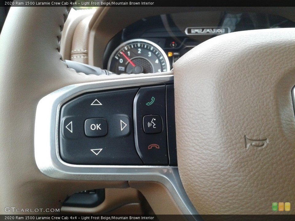 Light Frost Beige/Mountain Brown Interior Steering Wheel for the 2020 Ram 1500 Laramie Crew Cab 4x4 #137369434