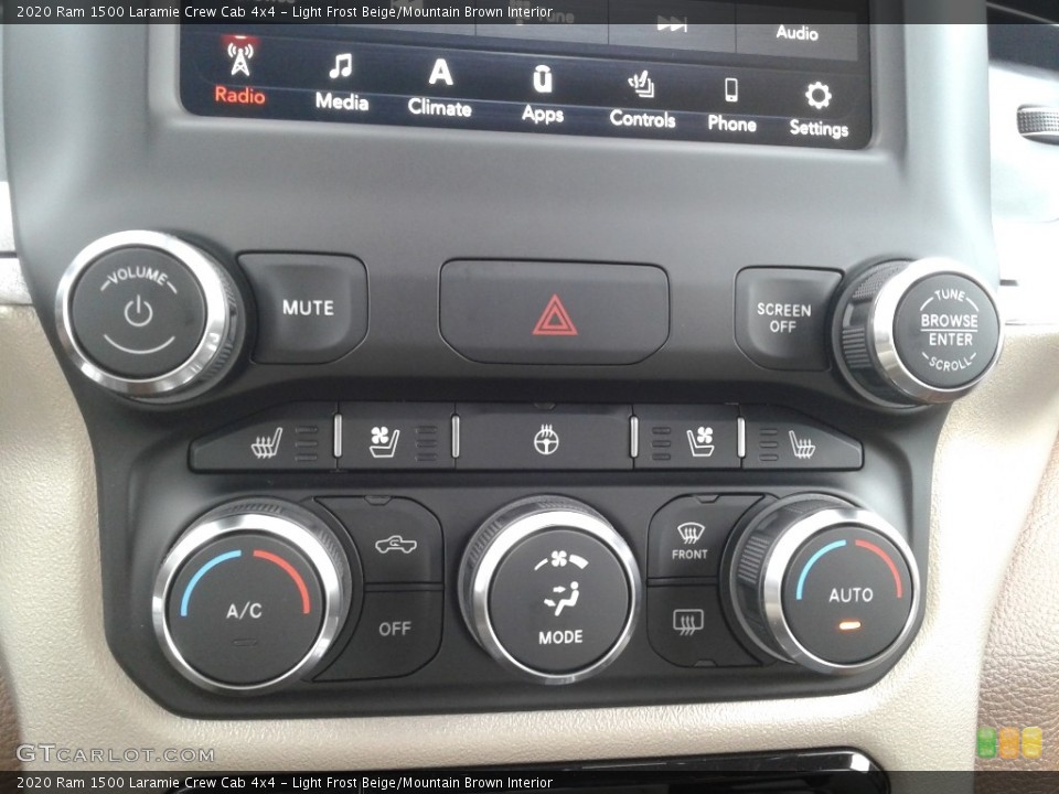 Light Frost Beige/Mountain Brown Interior Controls for the 2020 Ram 1500 Laramie Crew Cab 4x4 #137369656