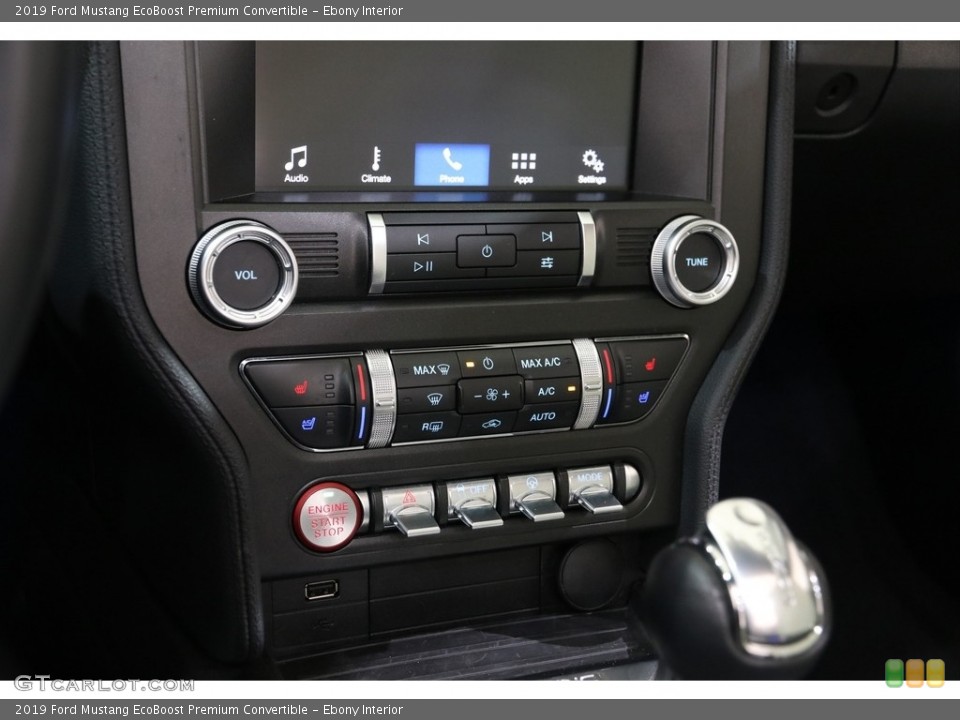 Ebony Interior Controls for the 2019 Ford Mustang EcoBoost Premium Convertible #137478255