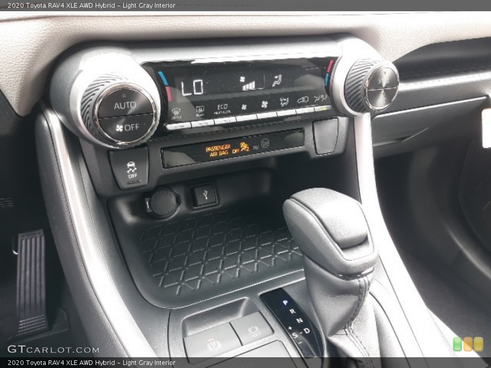 Light Gray Interior Controls for the 2020 Toyota RAV4 XLE AWD Hybrid #138429235