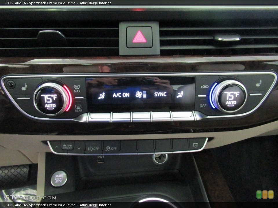 Atlas Beige Interior Controls for the 2019 Audi A5 Sportback Premium quattro #138440952