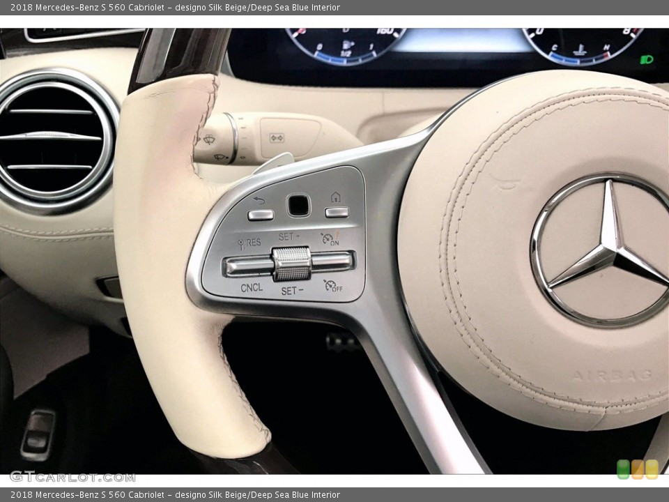 designo Silk Beige/Deep Sea Blue Interior Steering Wheel for the 2018 Mercedes-Benz S 560 Cabriolet #139000733