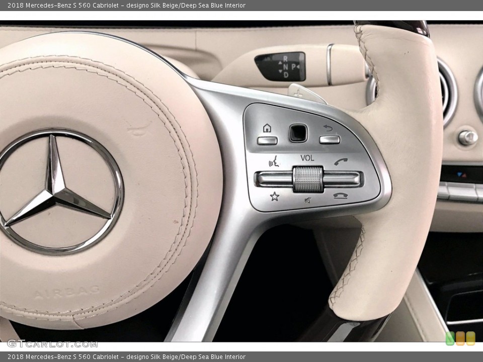 designo Silk Beige/Deep Sea Blue Interior Steering Wheel for the 2018 Mercedes-Benz S 560 Cabriolet #139000754
