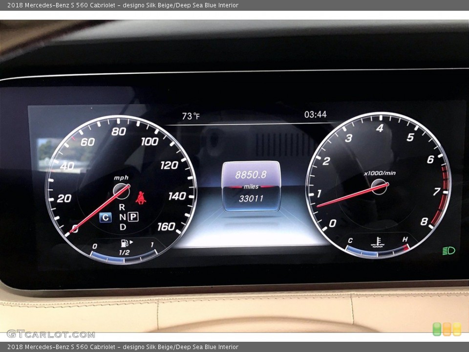 designo Silk Beige/Deep Sea Blue Interior Gauges for the 2018 Mercedes-Benz S 560 Cabriolet #139000778