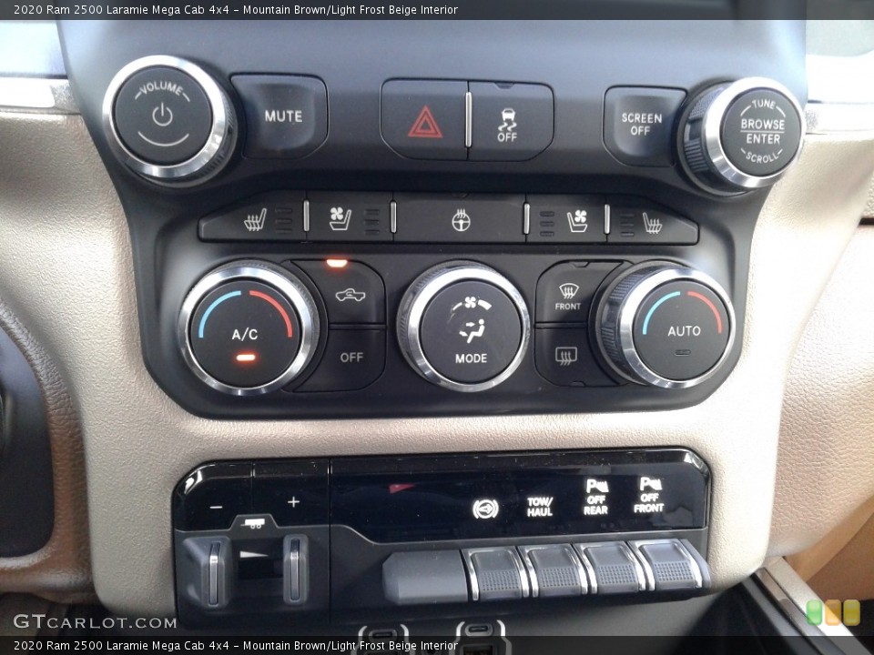 Mountain Brown/Light Frost Beige Interior Controls for the 2020 Ram 2500 Laramie Mega Cab 4x4 #139279085