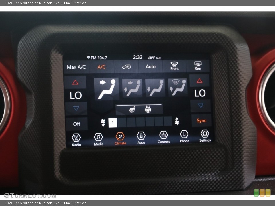 Black Interior Controls for the 2020 Jeep Wrangler Rubicon 4x4 #139348317
