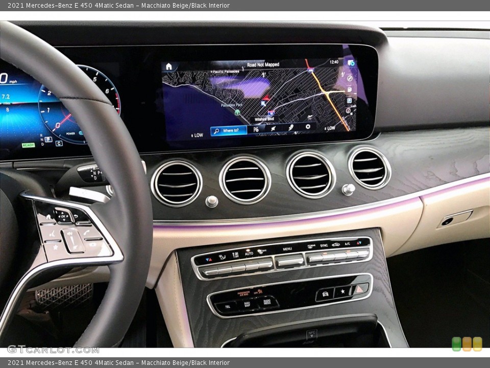 Macchiato Beige/Black Interior Navigation for the 2021 Mercedes-Benz E 450 4Matic Sedan #139927366